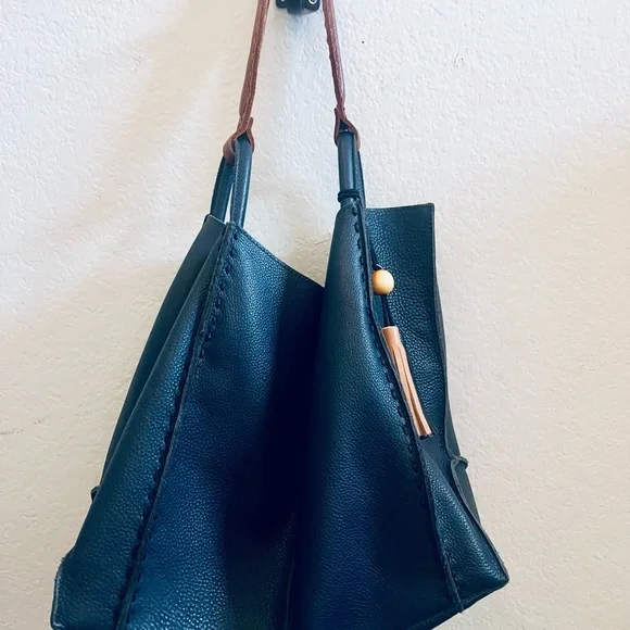 The Sak Los Feliz Large Navy Leather Hobo Bag with Tassel - Picture 2 of 5